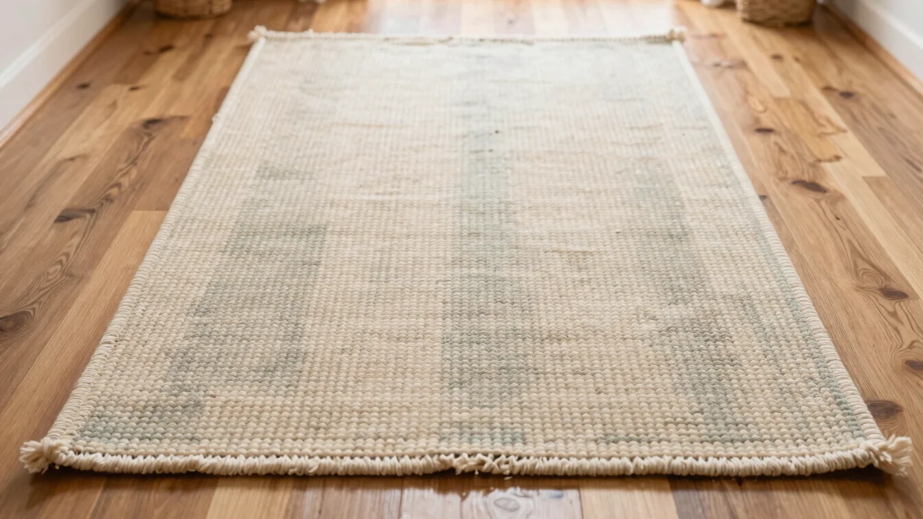 Textured woven rug runner on hardwood flooring with warm natural